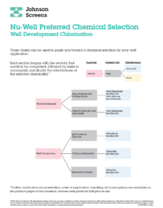 Johnson Screens Nu-Well Well Development Chlorination Selection Chart NSF 60 Certified